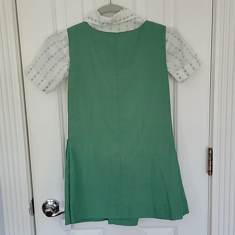 VINTAGE GIRL SCOUTS JUMPER DRESS SHIRT GREEN SIZE 7 8 GIRLS
